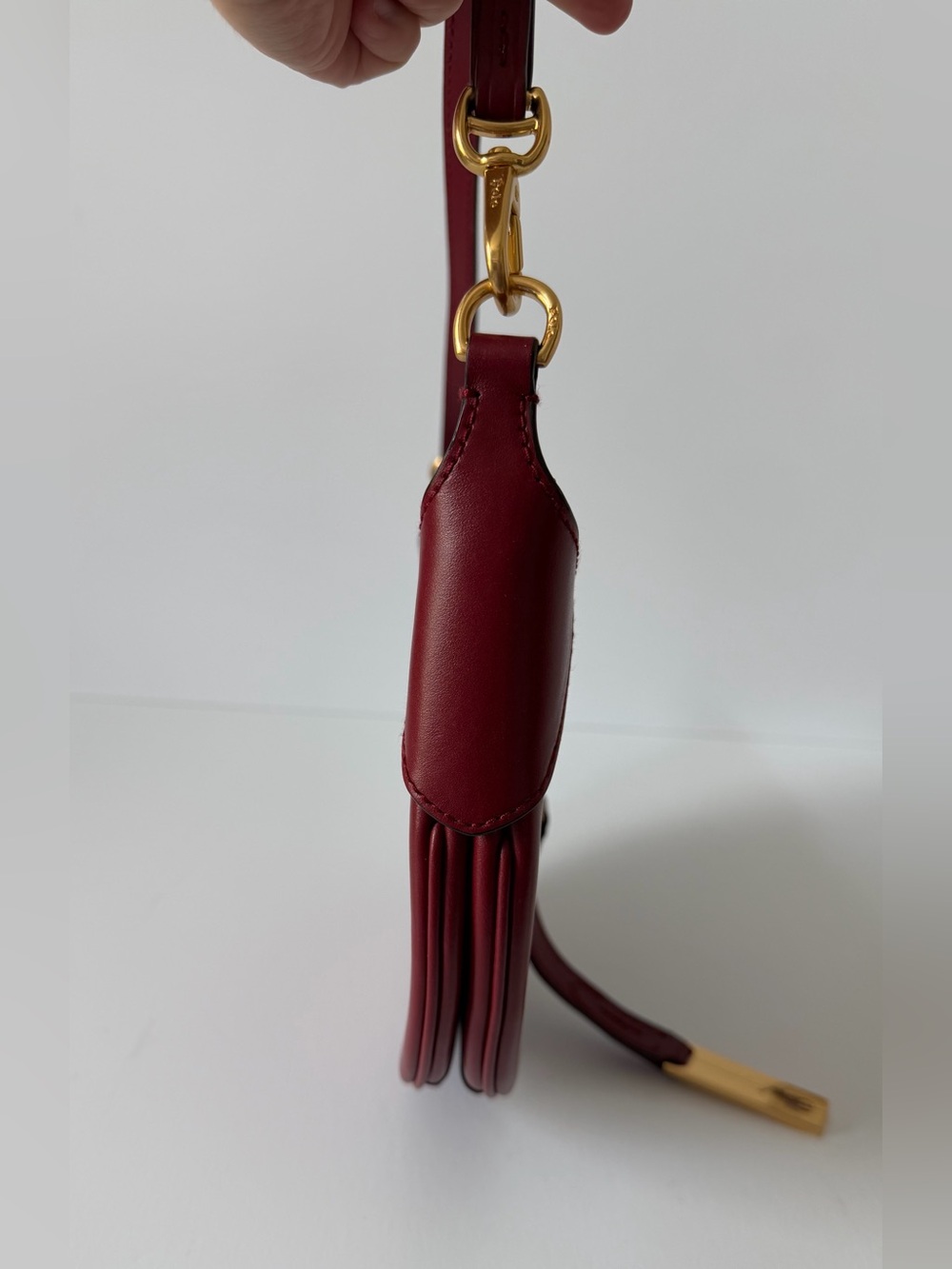 Polo Ralph Lauren ID Calfskin Mini Shoulder Bag in Dark Red - Picture 9 of 14